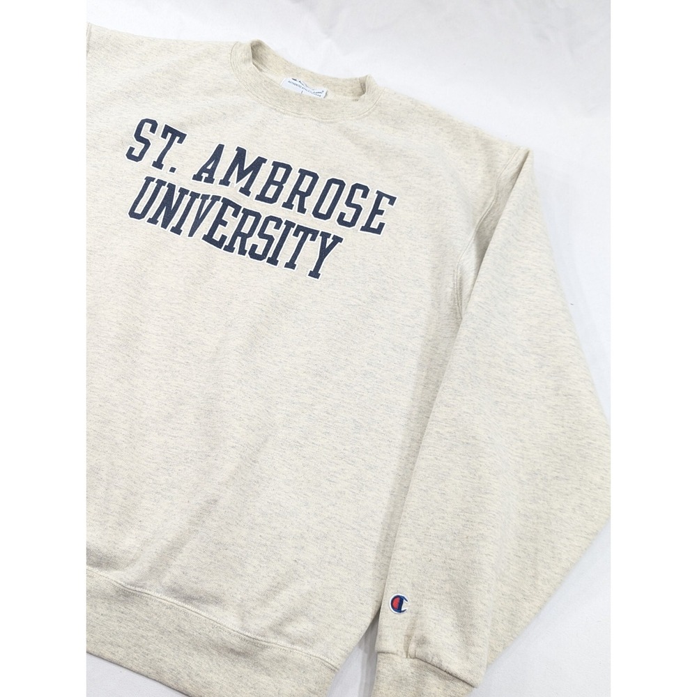 Champion Heathered Beige Crewneck Pullover 50/50 Large St. Ambrose University